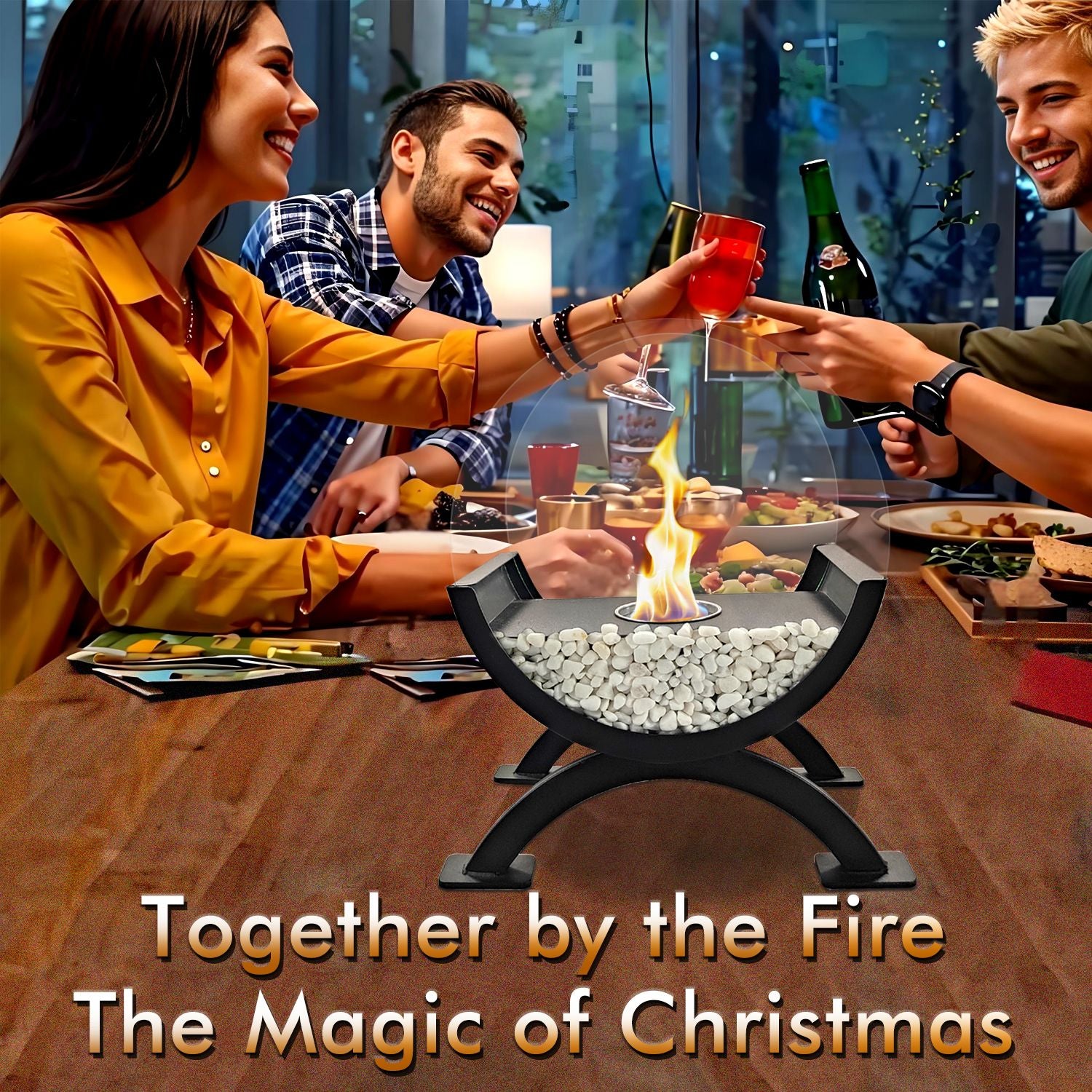 Round Glass Large Tabletop Fireplace 12.5