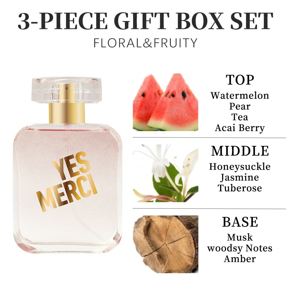 3-Piese Set Women's Eau De Parfuma Spray & Body Cream Gift Box, Long Lasting Scent, Ideal For Halloween/Christmas/ Holiday Gifts, 1.7 Fl Oz Perfume, 0.51 Fl Oz Perfume, 2.9 Oz Body Cream