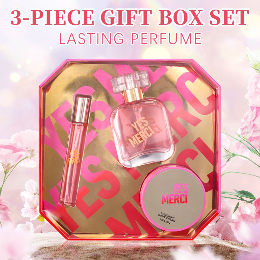 3-Piese Set Women's Eau De Parfuma Spray & Body Cream Gift Box, Long Lasting Scent, Ideal For Halloween/Christmas/ Holiday Gifts, 1.7 Fl Oz Perfume, 0.51 Fl Oz Perfume, 2.9 Oz Body Cream