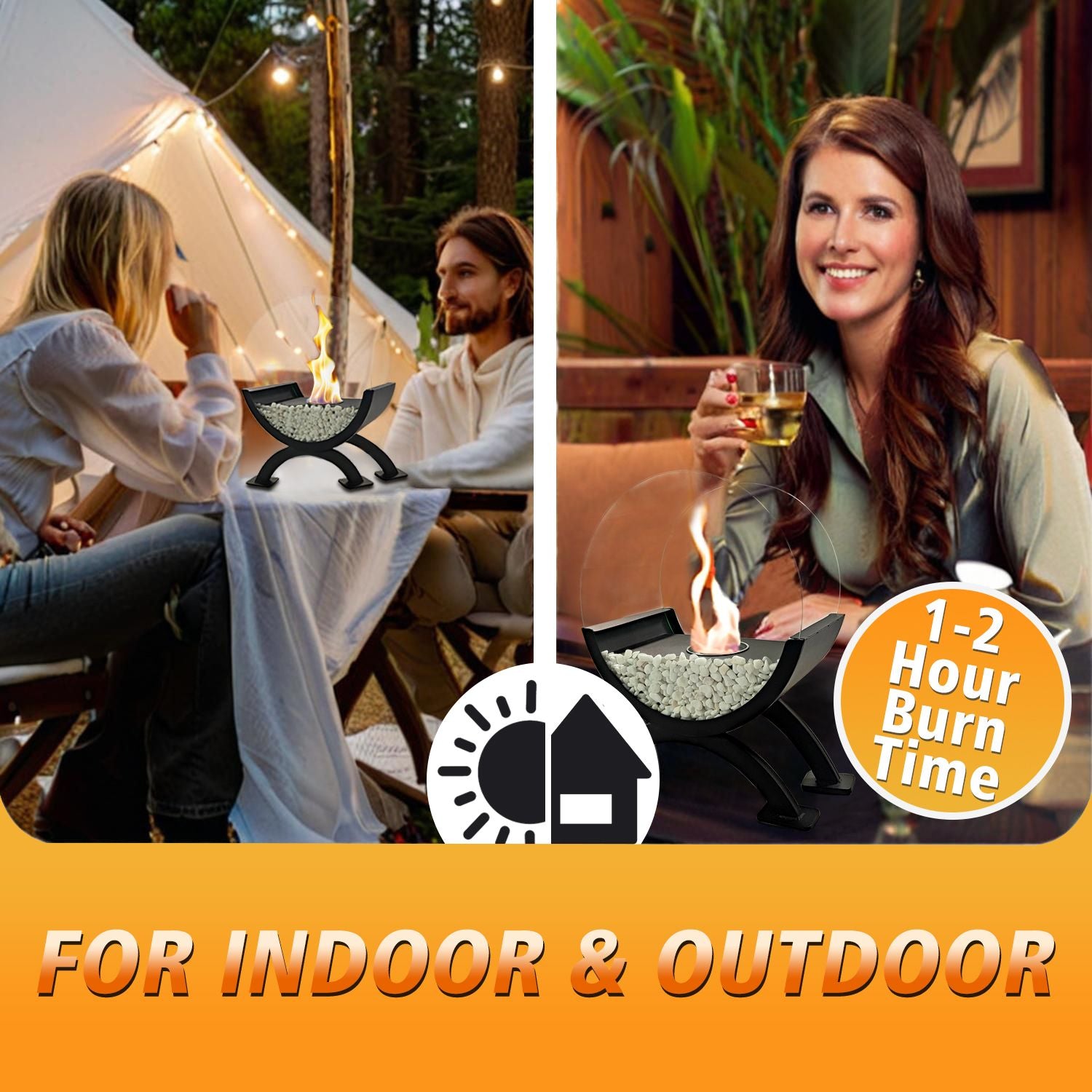 Round Glass Large Tabletop Fireplace 12.5