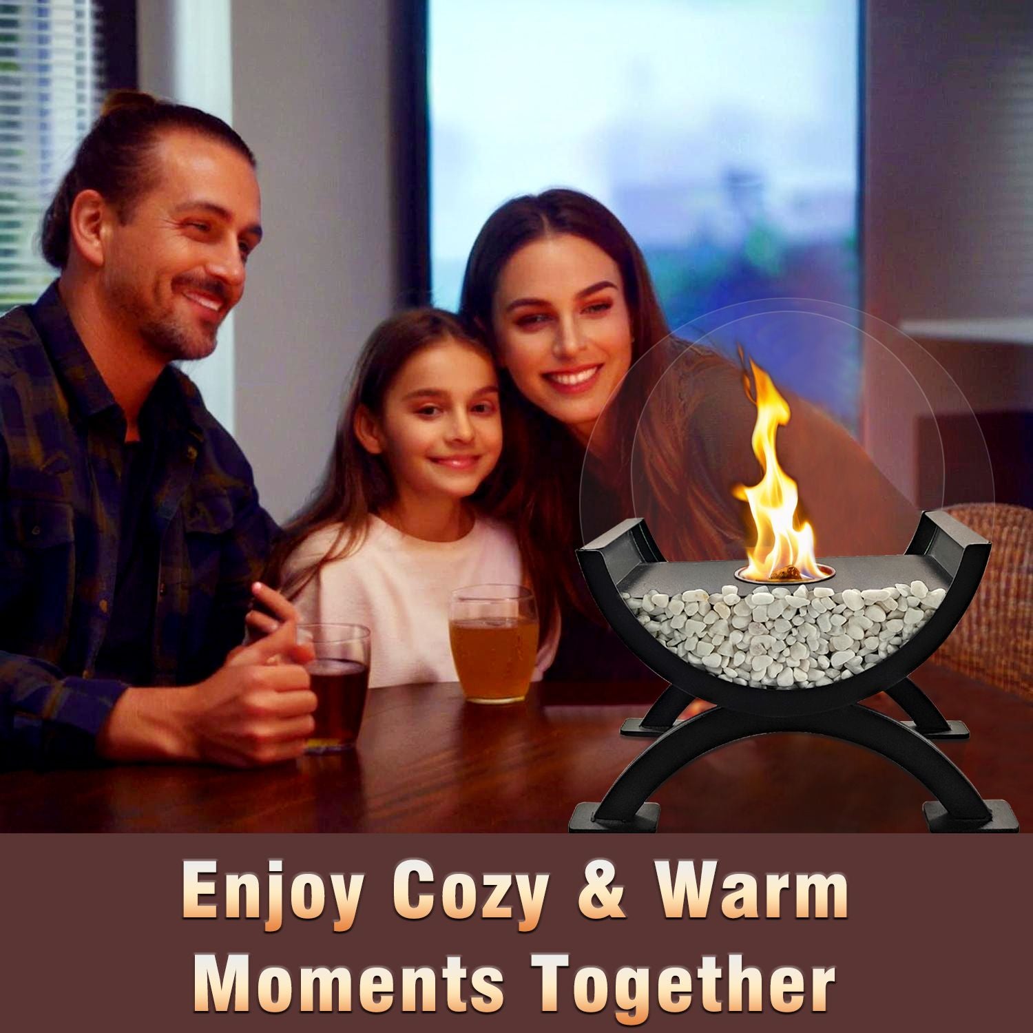 Round Glass Large Tabletop Fireplace 12.5