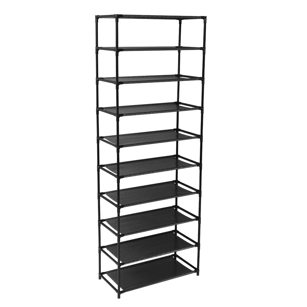 10 Tier Shoe Rack for 30 Pairs Freestanding Modular Organizer with Black Gray Tubes and Fabric Shelves Space Saving Shoe Storage for Entryway Closet Dorm Room Random New or Old Style