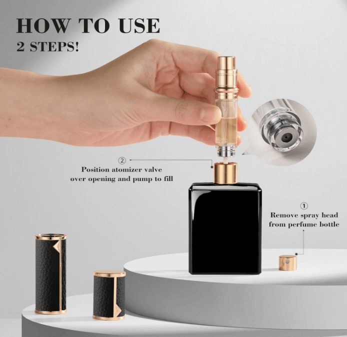 PSLZW003BW   portable perfume bottle, 8ml luxury perfume bottle, 2pc combination sales with black + white magnetic leather leak-proof Refillable perfume bottle perfume atomizer travel mini