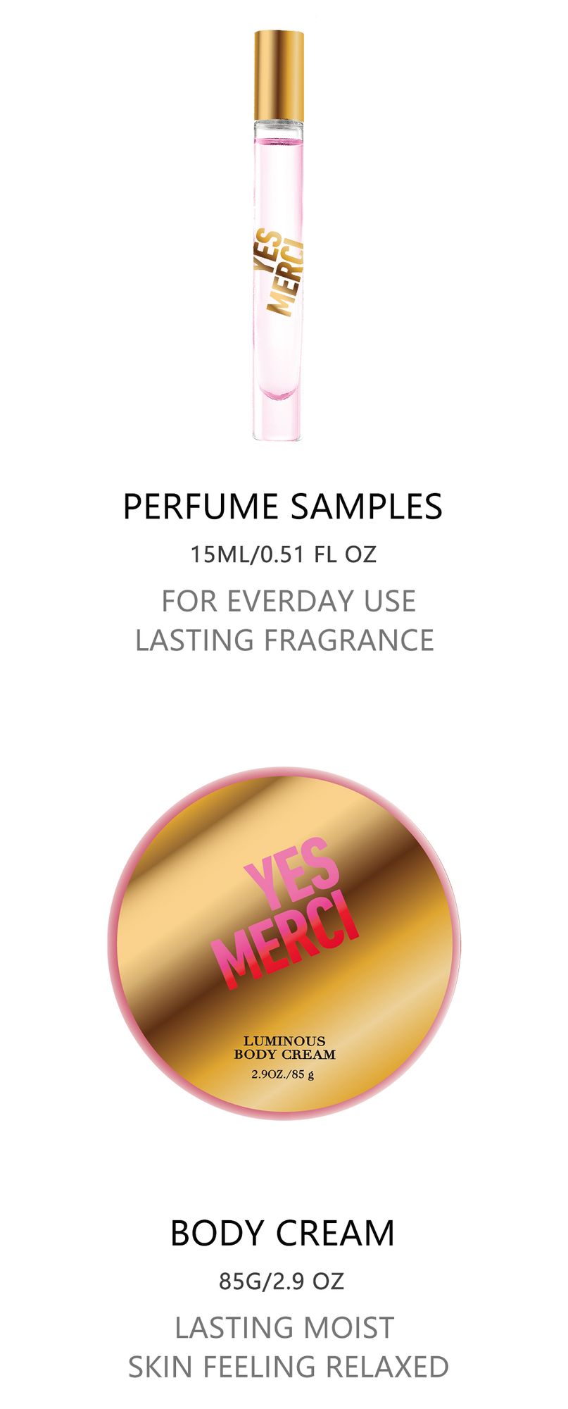 3-Piese Set Women's Eau De Parfuma Spray & Body Cream Gift Box, Long Lasting Scent, Ideal For Halloween/Christmas/ Holiday Gifts, 1.7 Fl Oz Perfume, 0.51 Fl Oz Perfume, 2.9 Oz Body Cream