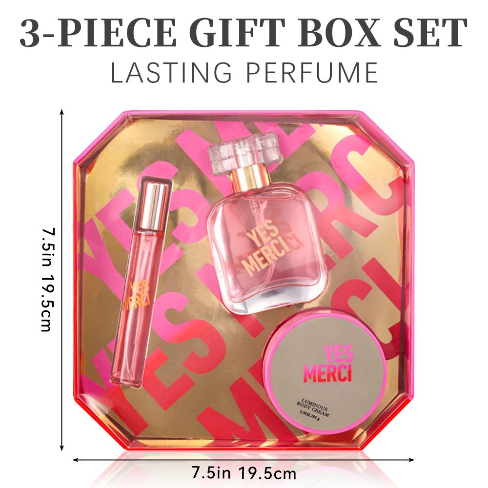 3-Piese Set Women's Eau De Parfuma Spray & Body Cream Gift Box, Long Lasting Scent, Ideal For Halloween/Christmas/ Holiday Gifts, 1.7 Fl Oz Perfume, 0.51 Fl Oz Perfume, 2.9 Oz Body Cream