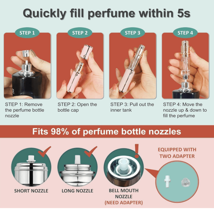 PSLZW003BW   portable perfume bottle, 8ml luxury perfume bottle, 2pc combination sales with black + white magnetic leather leak-proof Refillable perfume bottle perfume atomizer travel mini