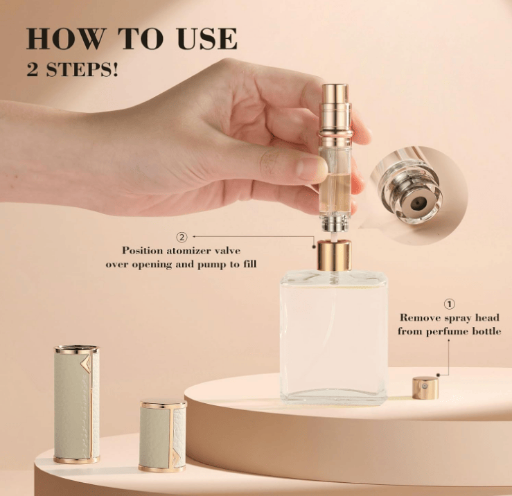 PSLZW003BW   portable perfume bottle, 8ml luxury perfume bottle, 2pc combination sales with black + white magnetic leather leak-proof Refillable perfume bottle perfume atomizer travel mini