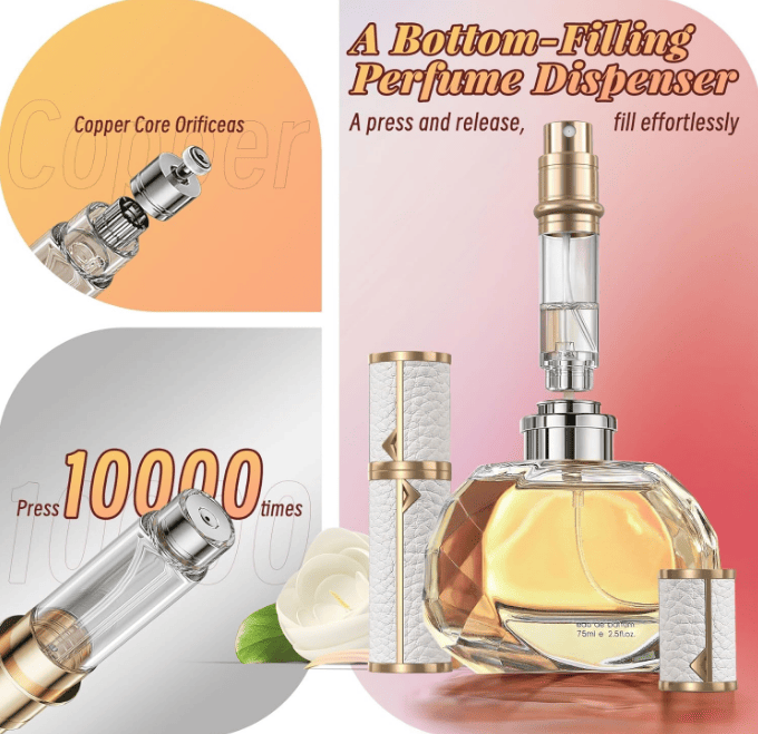 PSLZW003BW   portable perfume bottle, 8ml luxury perfume bottle, 2pc combination sales with black + white magnetic leather leak-proof Refillable perfume bottle perfume atomizer travel mini