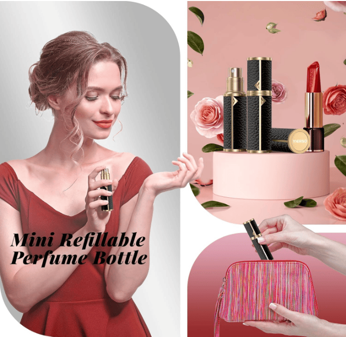 PSLZW003BW   portable perfume bottle, 8ml luxury perfume bottle, 2pc combination sales with black + white magnetic leather leak-proof Refillable perfume bottle perfume atomizer travel mini