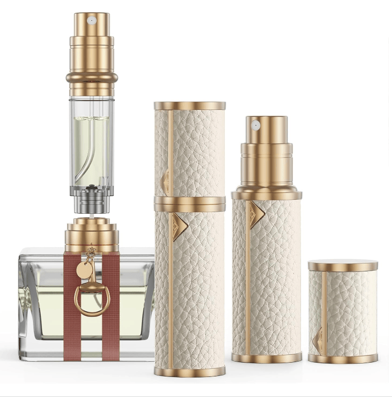 PSLZW003BW   portable perfume bottle, 8ml luxury perfume bottle, 2pc combination sales with black + white magnetic leather leak-proof Refillable perfume bottle perfume atomizer travel mini