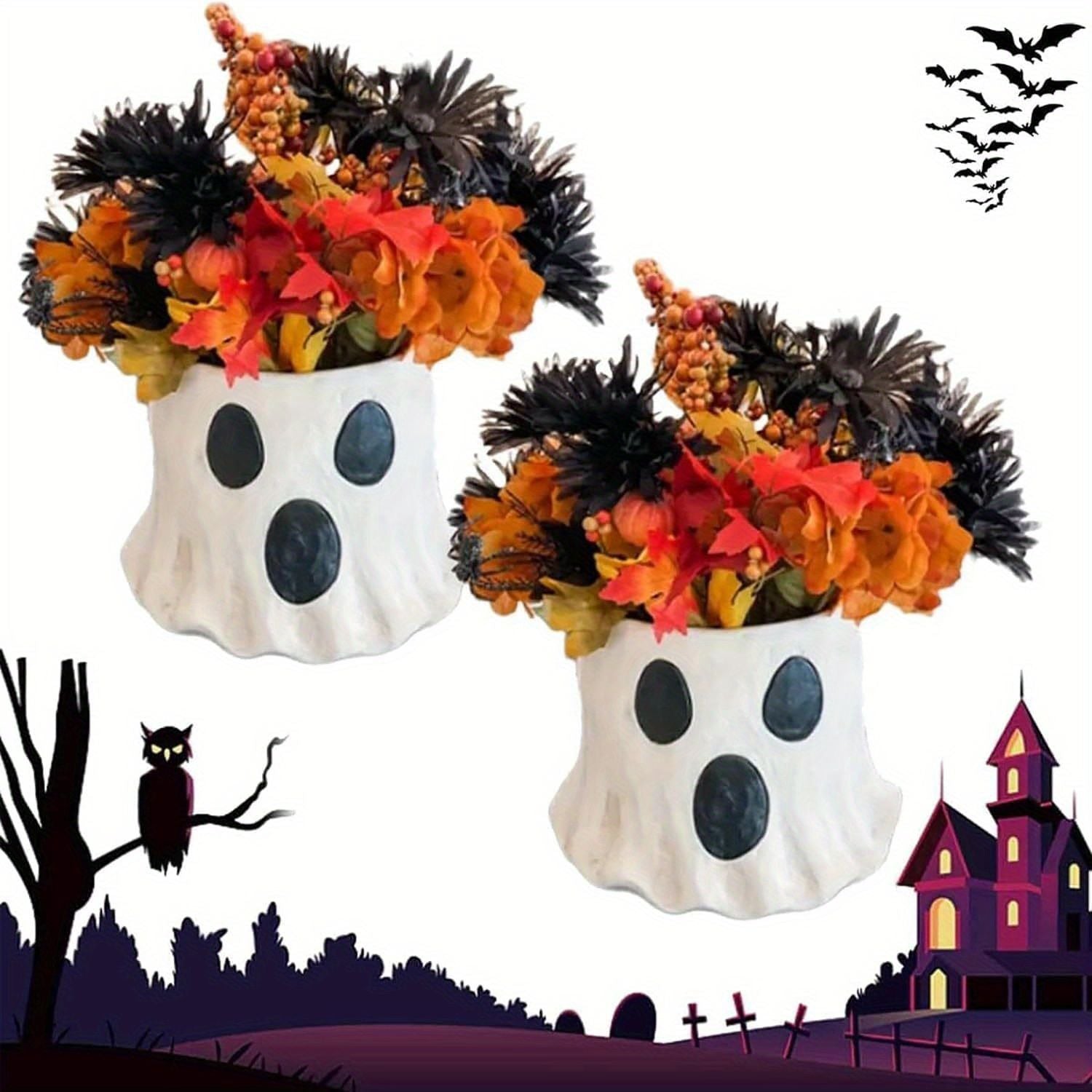 1Pc Resin Ghost Bucket Vase, Cute Virus Ghost Bucket, Christmas Festival Home & Kitchen Decor