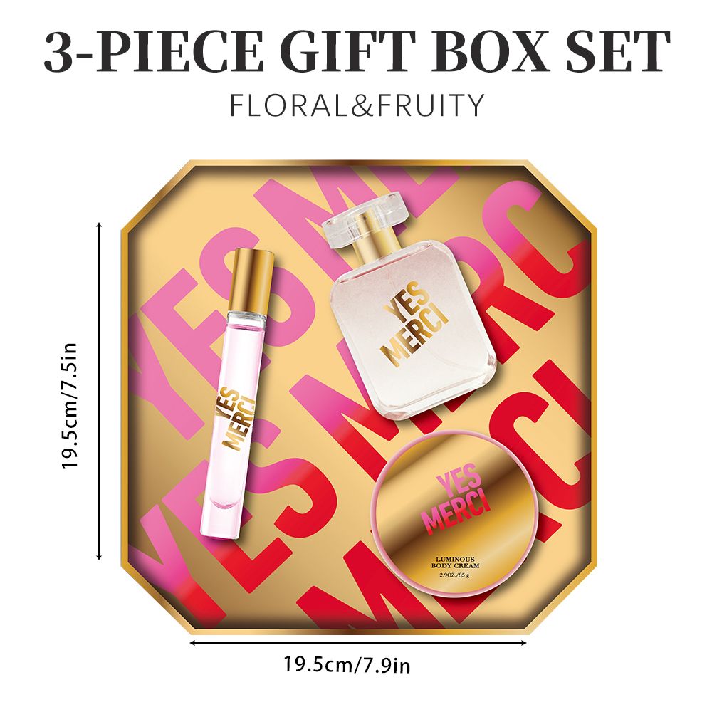 3-Piese Set Women's Eau De Parfuma Spray & Body Cream Gift Box, Long Lasting Scent, Ideal For Halloween/Christmas/ Holiday Gifts, 1.7 Fl Oz Perfume, 0.51 Fl Oz Perfume, 2.9 Oz Body Cream
