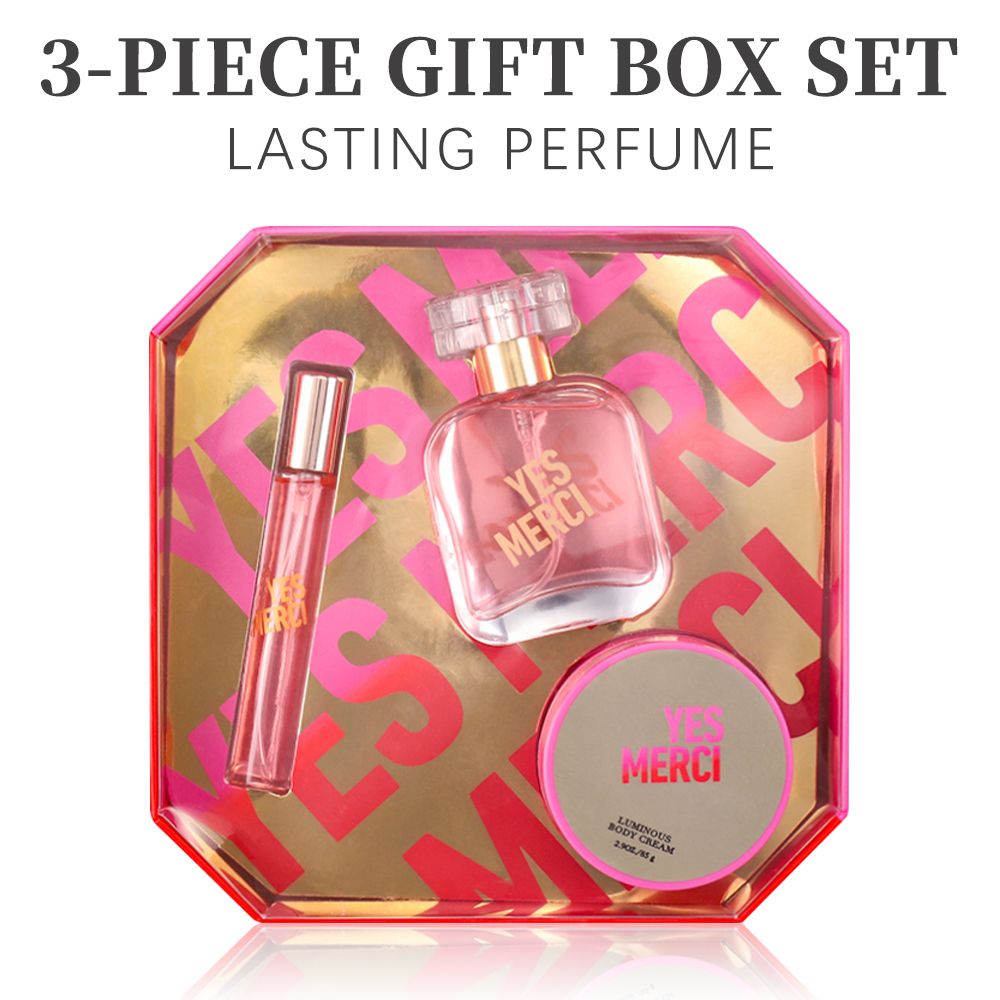 3-Piese Set Women's Eau De Parfuma Spray & Body Cream Gift Box, Long Lasting Scent, Ideal For Halloween/Christmas/ Holiday Gifts, 1.7 Fl Oz Perfume, 0.51 Fl Oz Perfume, 2.9 Oz Body Cream