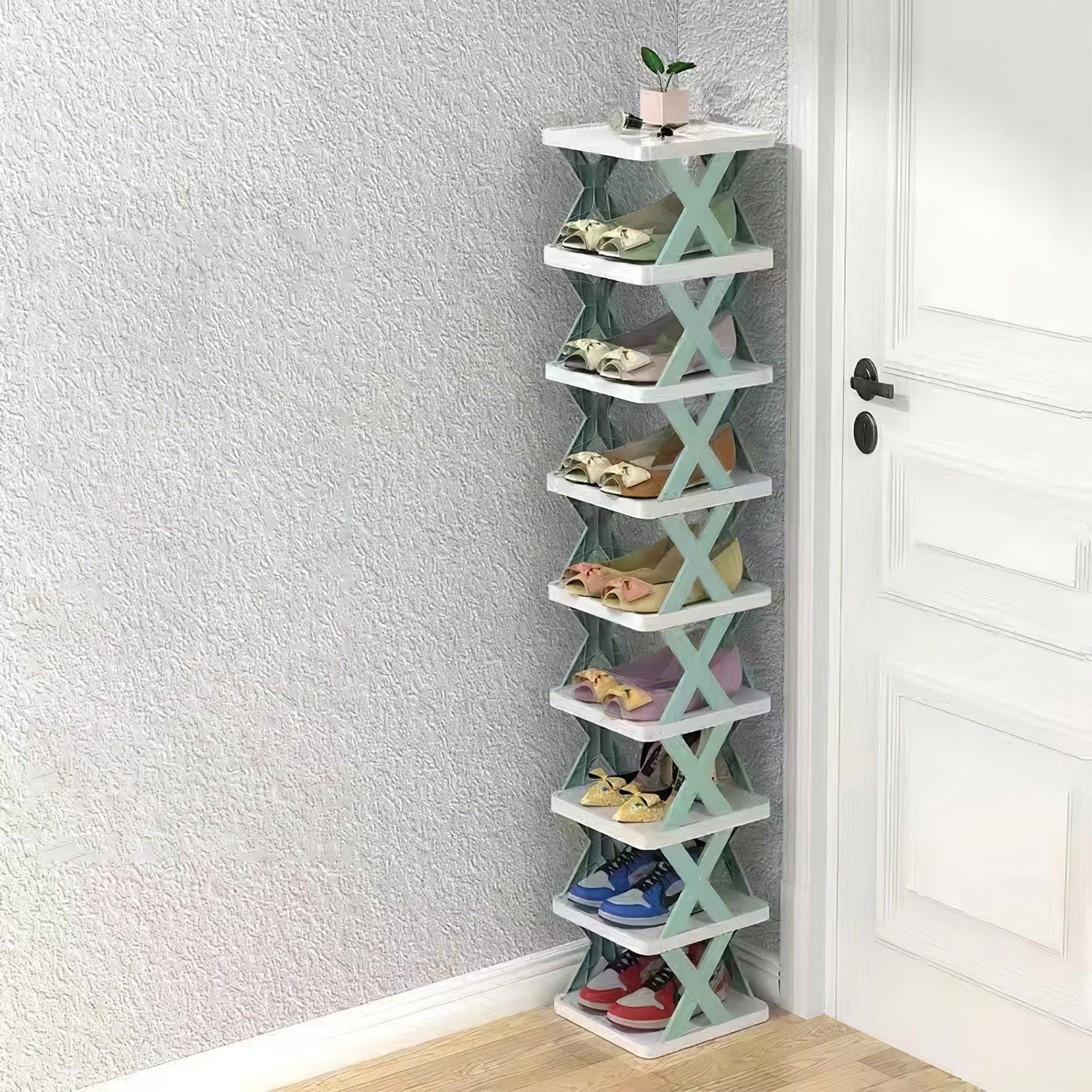 9Tier Narrow Entryway Shoe Rack Plastic Vertical Shoe Organizer Space Saving Free Standing Shoes Storage Shelf Closet Hallway