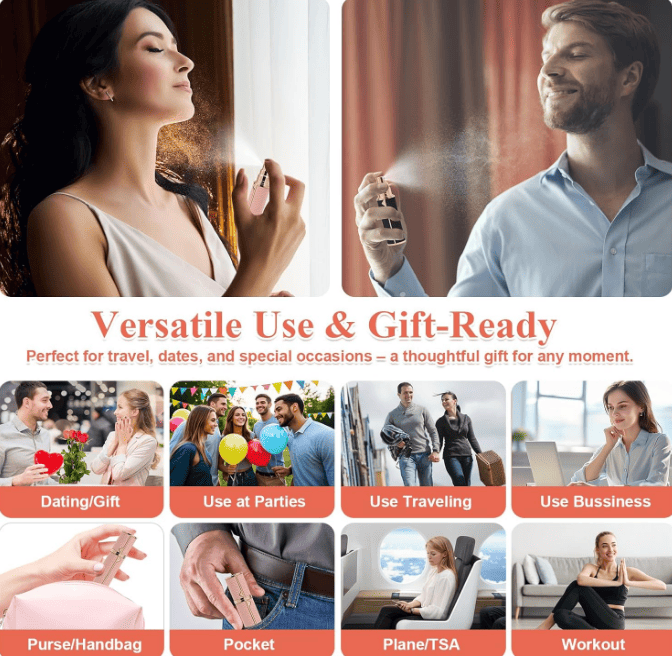 PSLZW003BW   portable perfume bottle, 8ml luxury perfume bottle, 2pc combination sales with black + white magnetic leather leak-proof Refillable perfume bottle perfume atomizer travel mini