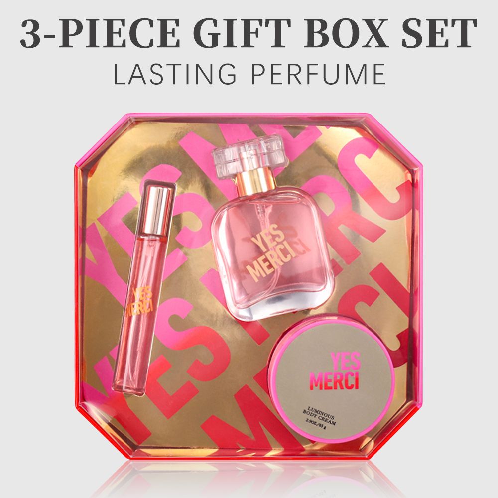3-Piese Set Women's Eau De Parfuma Spray & Body Cream Gift Box, Long Lasting Scent, Ideal For Halloween/Christmas/ Holiday Gifts, 1.7 Fl Oz Perfume, 0.51 Fl Oz Perfume, 2.9 Oz Body Cream