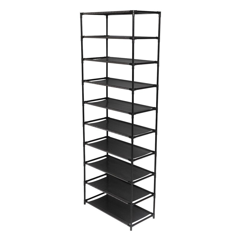 10 Tier Shoe Rack for 30 Pairs Freestanding Modular Organizer with Black Gray Tubes and Fabric Shelves Space Saving Shoe Storage for Entryway Closet Dorm Room Random New or Old Style