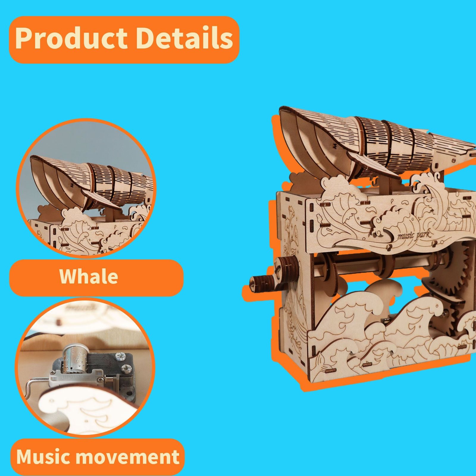 3d wooden puzzle Hand Whale music box Handmade Assembly Model kit Holidays birthdays Christmas gifts